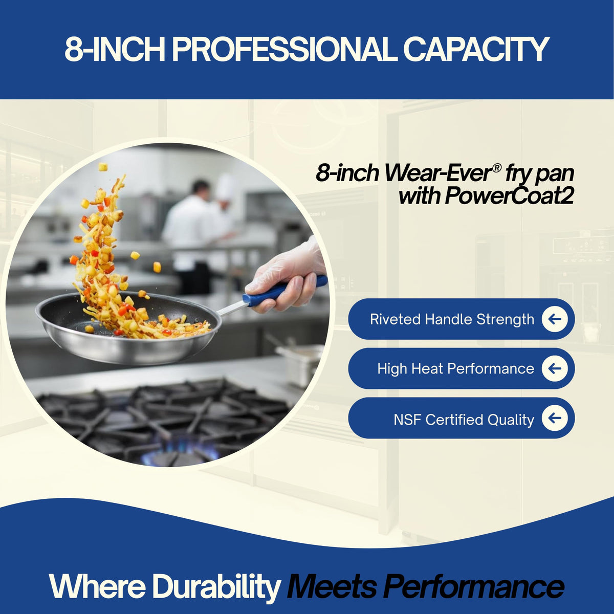 Wear-Ever 8" Non-Stick Fry Pan with CeramiGuard II and Cool Handle by Vollrath – 8-Inch, 8.0 inches, Aluminum, Black/Blue, Model Z4008