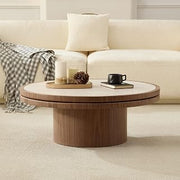 35" Scratch Resistant Coffee Table, Round Coffee Table with MDF Pedestal, Mesa De Centro para Sala with Simple Assembly for Apartment and Reception Spaces, Walnut