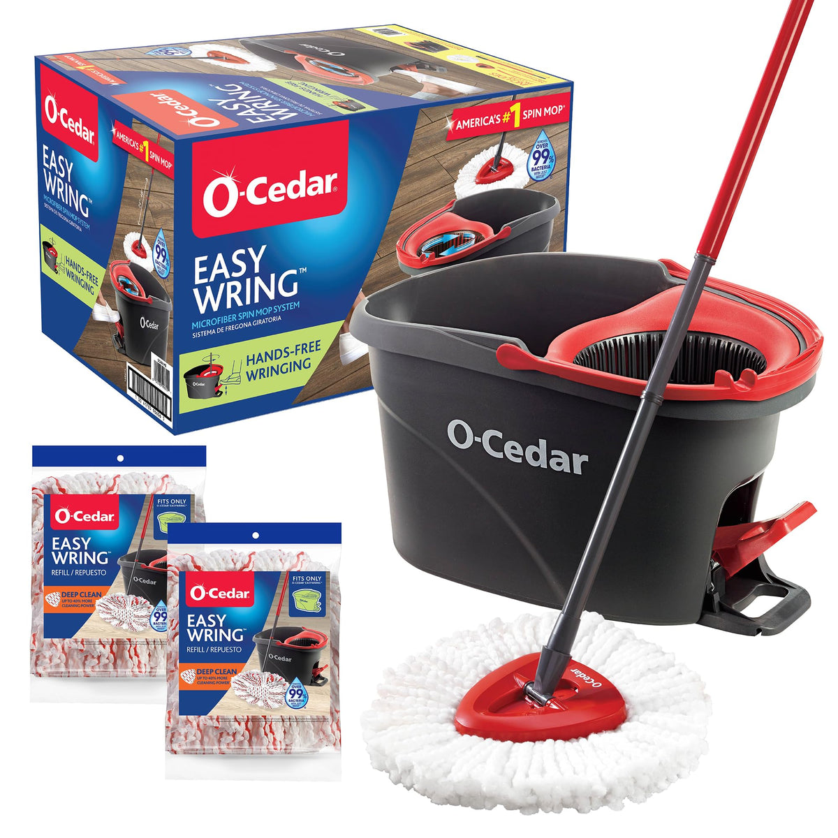 O-Cedar Easywring Spin Mop & Bucket + 2 Deep Clean Refills / 1 Mops & Bucket Sets