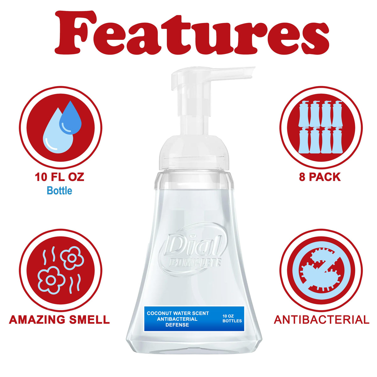 Complete Foaming Hand Wash by Dial – 10 Fl Oz (Pack of 8), Pack of 8