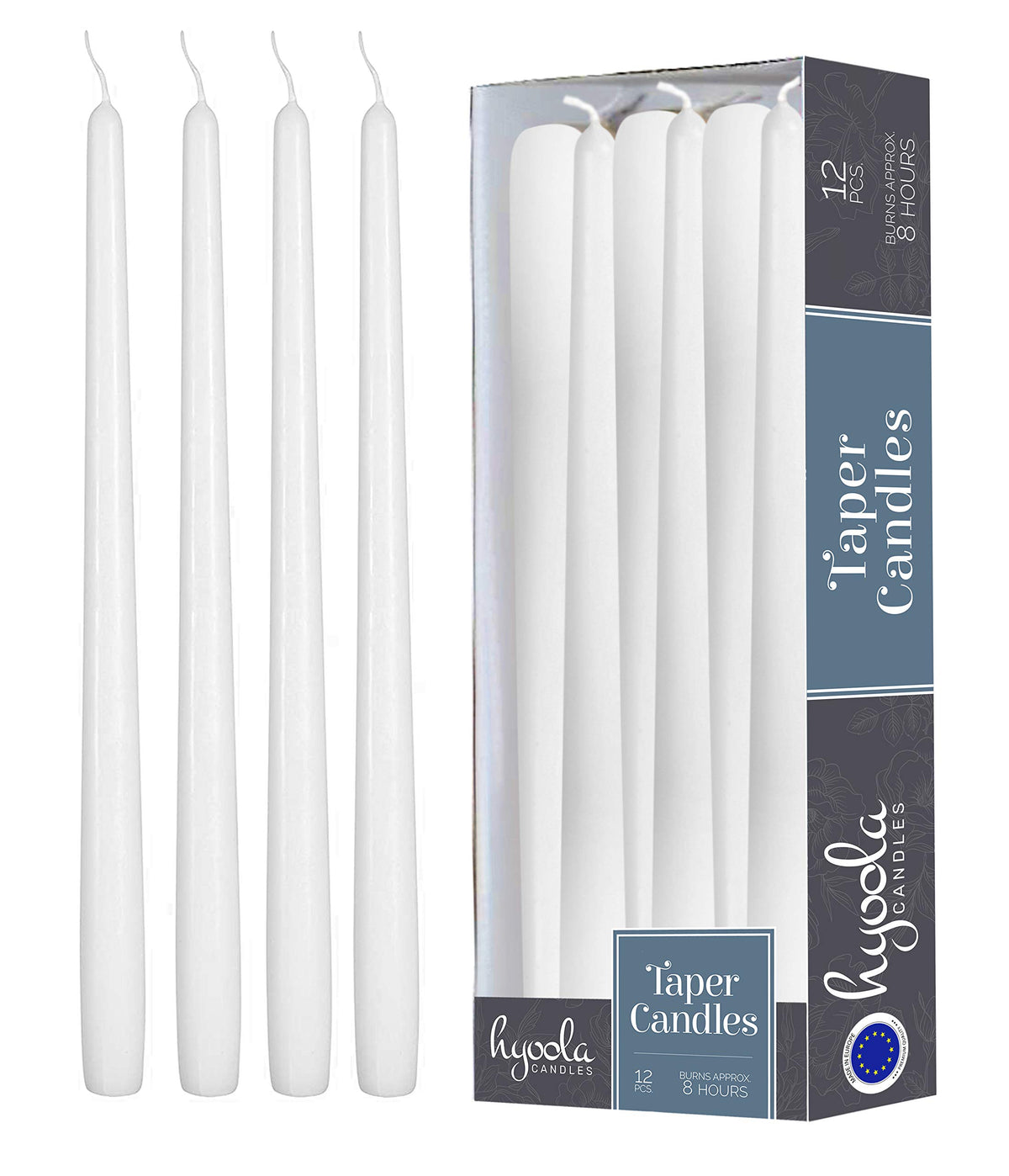 Hyoola Taper Candles, 10 Inch Unscented White, Pack of 12