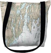 Betsy Drake TY13293BBM 16 x 16 in. Boothbay Maine Nautical Map Tote Bag - Medium Black