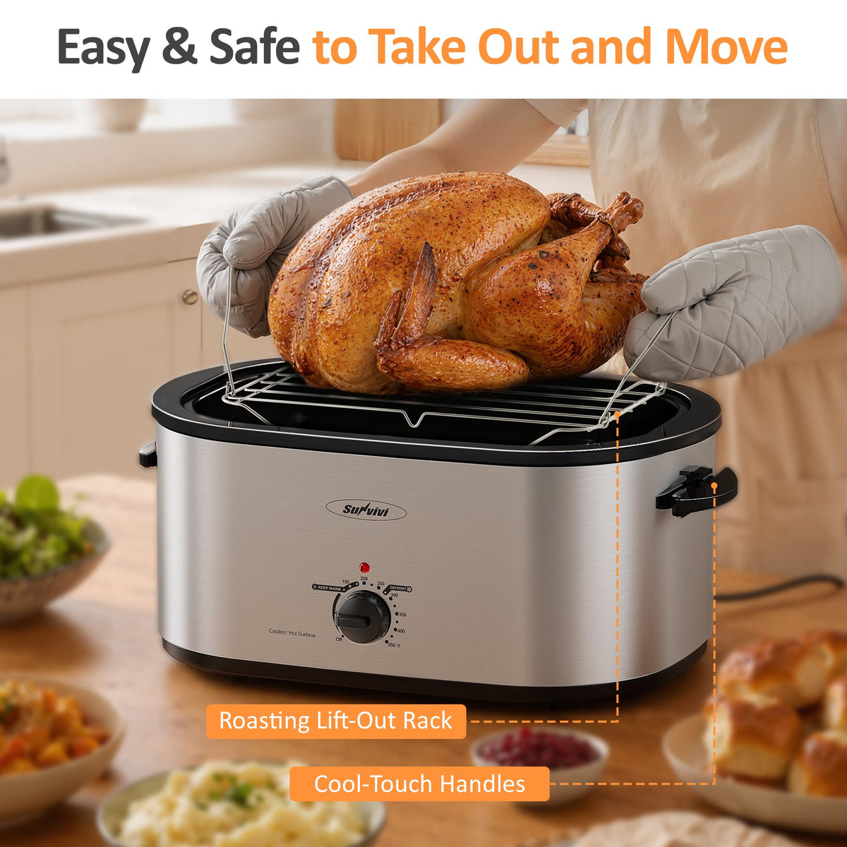 Sunvivi Electric Roaster Oven, 28 Quart Capacity, Silver