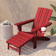 Halifax Poly Resin Adirondack Chair with Cup Holder and Pull Out Ottoman by Flash Furniture – Set of 2, Plastic: Polyethylene (HDPE), Red, Pack of 2, Model 2-LE-HMP-1045-110-RD-GG