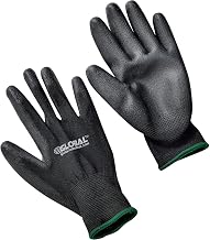 Global Industrial Flat Polyurethane Coated Gloves, Black/Black, Medium, Lot of 12