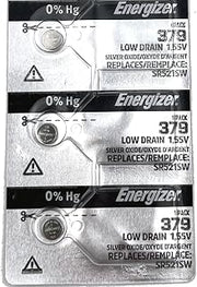 Energizer 3 Single 379 SR521SW Silver Oxide Low Drain 1.55V Coin Cell Batteries