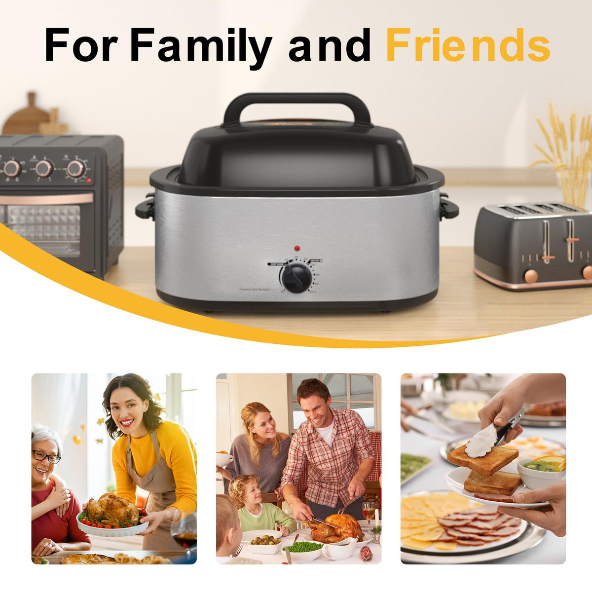 Kiss the Water Electric Roaster Oven, 28 Quart with Self Basting Lid, Silver