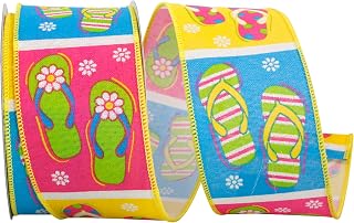 Reliant Ribbon Flip Flops Linen Wired Edge Rd Ribbon, 2-1/2 Inch X 10 Yards, Multi