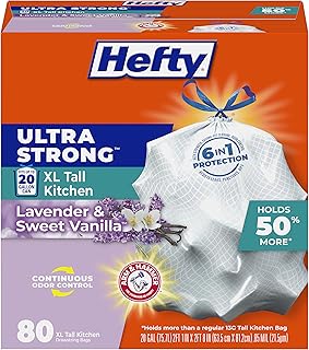 Hefty Ultra Strong 20G XL Tall Kitchen Trash Bags, Lavender Vanilla, 80ct