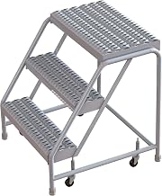 Tri-Arc WLAR003245 3-Step All-Welded Aluminum Rolling Industrial & Warehouse Ladder with Grip Strut Tread, 24-Inch Wide Steps