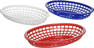 Tablecraft BBQ1074RWB 6 Piece Classic Oval Plastic Baskets, Red/White/Blue
