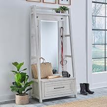 Liberty Furniture Modern Farmhouse 2 Piece Hall Tree Set with Oak Framed Mirror and Storage Drawer Farmhouse - Distressed Flea Market White