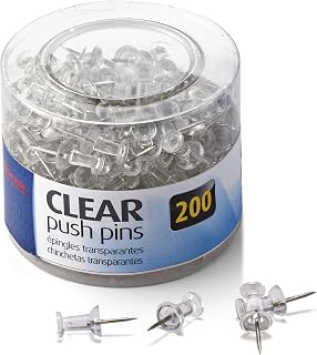 Officemate Push Pins, Clear, 200 Count (35711)