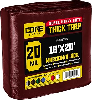 Core Tarps Extreme Heavy Duty 20 Mil Tarp Cover, Waterproof, UV Resistant, Rip and Tear Proof, Poly Tarpaulin with Reinforced Edges for Roof, Patio, Pool, Boat (Maroon/Black 16′ X 20′)