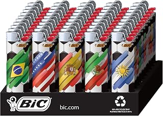 BIC Maxi Pocket Lighters, Safe and Reliable, Special Edition Soccer Series, 50-Count Tray
