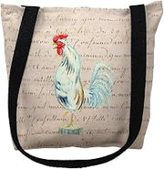 TY133AM 16 x 16 in. White Rooster Beige Script Tote Bag - Medium