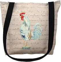 TY133AM 16 x 16 in. White Rooster Beige Script Tote Bag - Medium