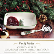 Spode Christmas Tree Cranberry Server with Spoon, Porcelain, Multicolor