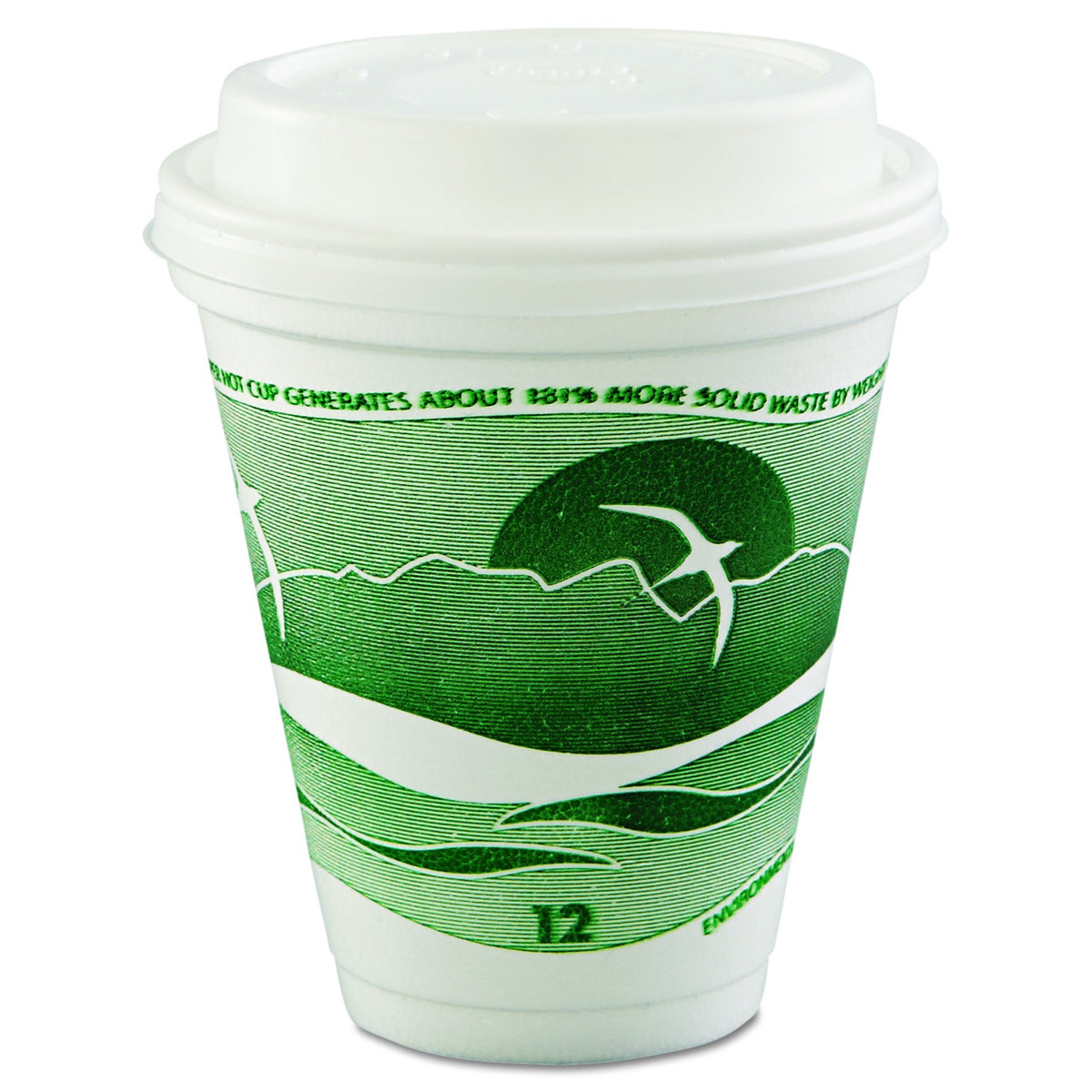 Dart 12 oz Insulated Foam Hot/Cold Cup – Green Horizon Print, 12J16H (1,000 Count)