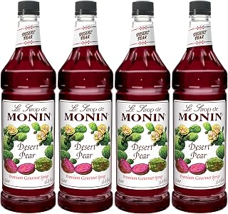 Monin Desert Pear, 1 Liter Bottles (Pack of 4), Bright Fuschia