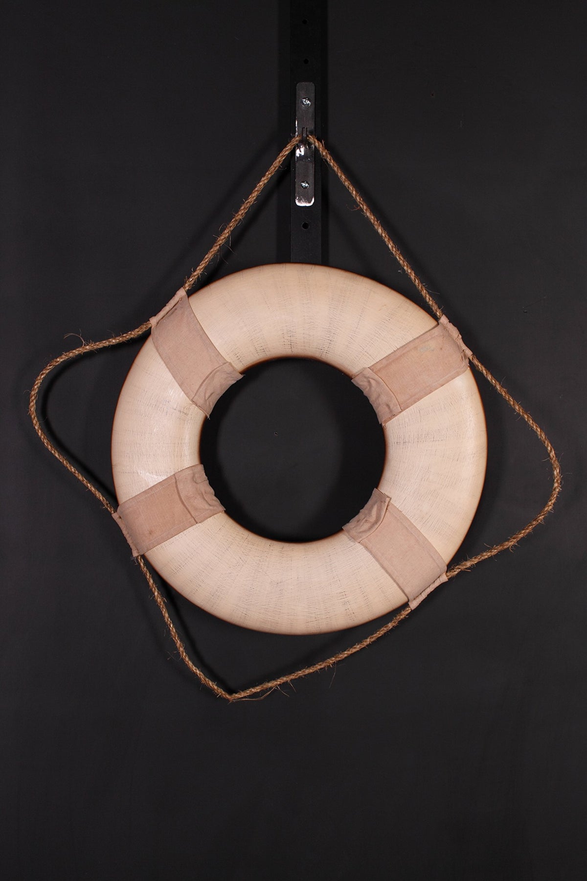Titanic Life Preserver by AFD Home – 18 DIA X 2D, Fiberglass, Rope, Rope, Off-white, Black, Model T-OTBTL