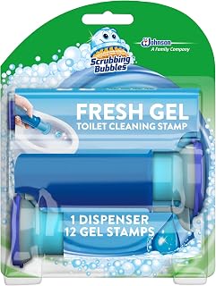 Scrubbing Bubbles Fresh Gel Toilet Cleaning Stamp, Rainshower, Dispenser with 12 Gel Stamps, 2.68 oz