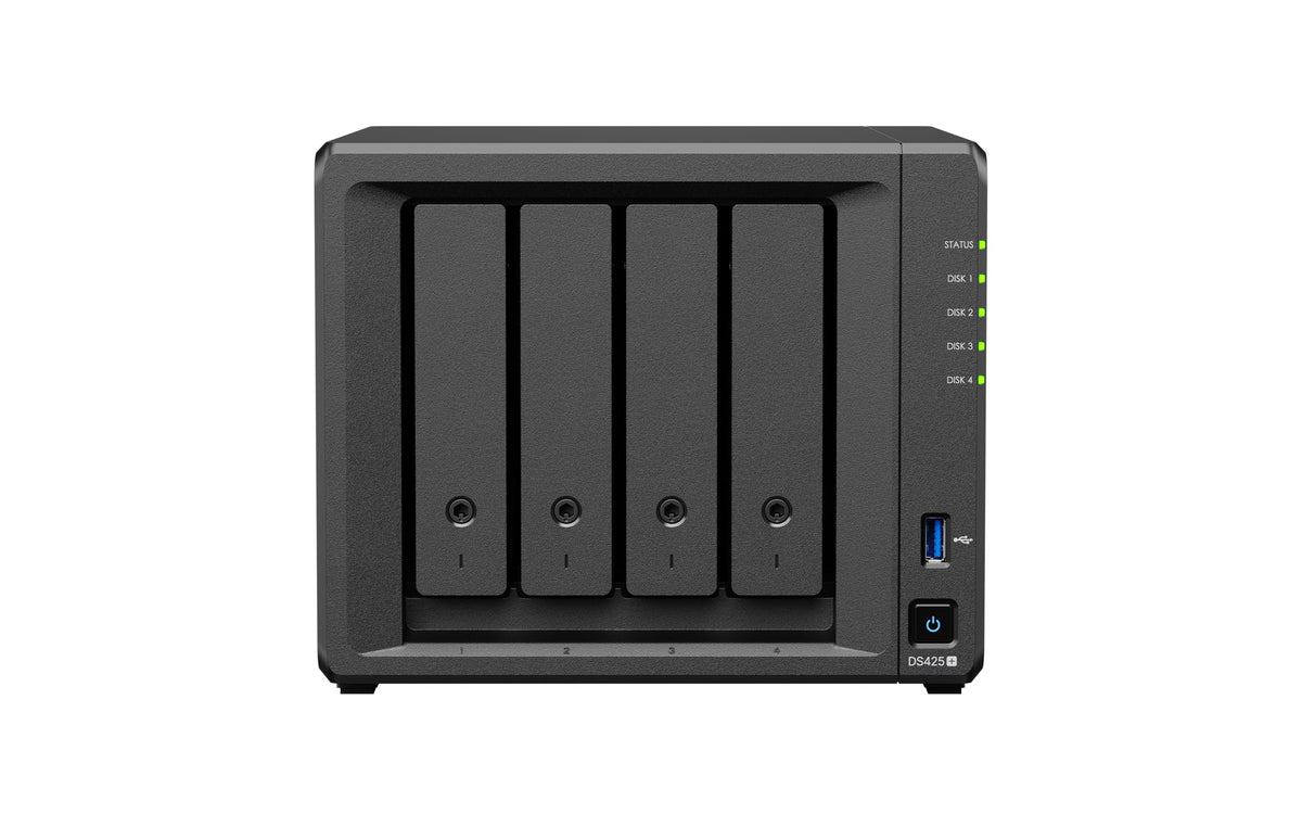 Private Cloud Media Server - Stream by Synology – 166 mm x 199 mm x 223 mm, Metal, Black, Model DS425+
