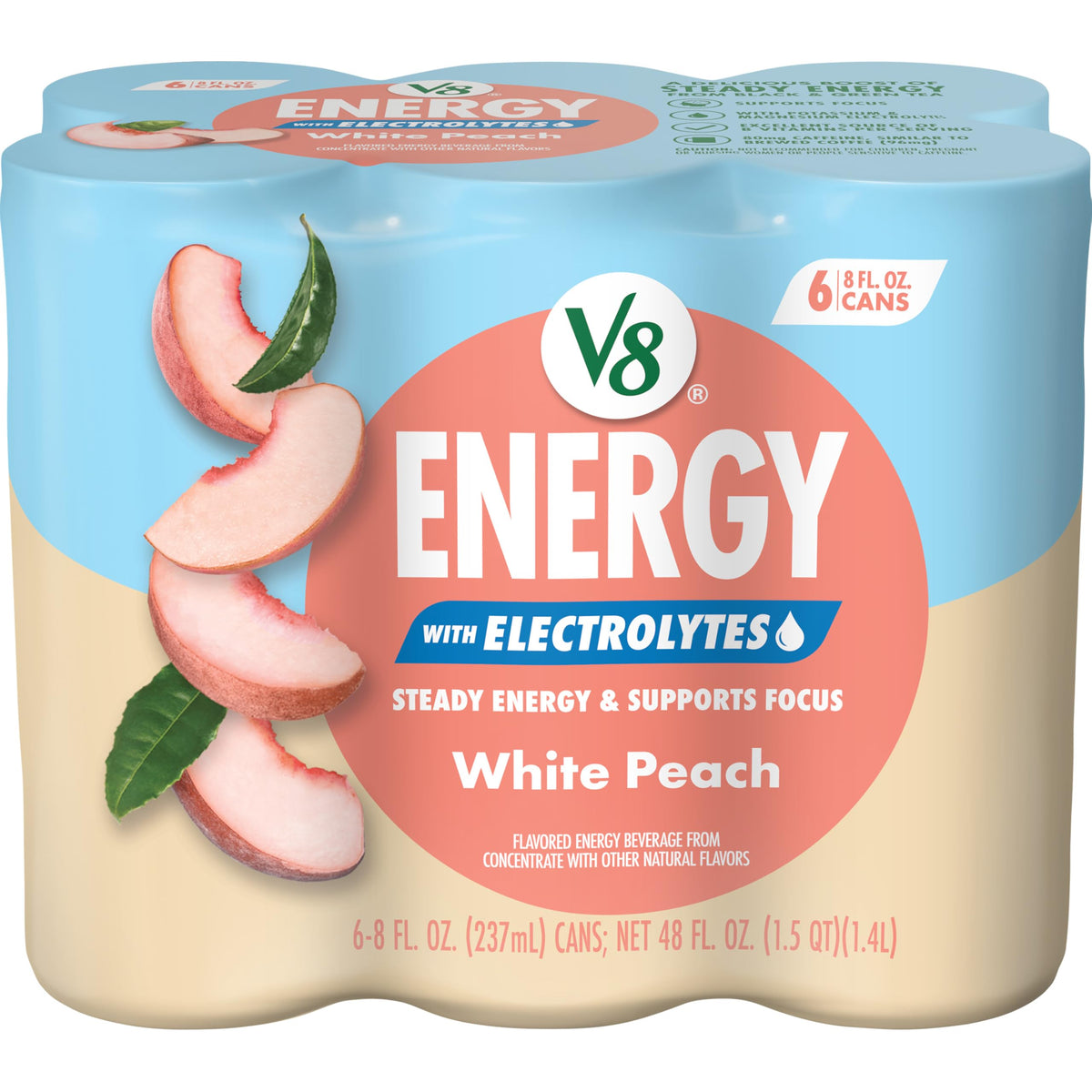 Energy White Peach with Electrolytes Beverage by V8 – Pack of 6 (8 Fl Oz), Model 200000029746