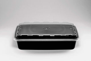 CR-927B, 28 oz Rectangular Microwaveable Food Containers Combo. 150 set/cs by CuBE Plastics – 28 oz, 28.0 ounces, Polypropylene, Black, Model FBA_CR-927B