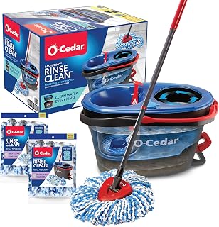 O-Cedar EasyWring RinseClean Microfiber Spin Mop Bucket + 2 Deep Clean Mop Head Replacement (Variety Pack)