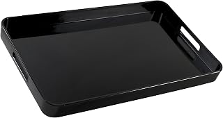 10 Strawberry Street 19.25" x 11.75" Lacquer Rectangle Serving Tray with handles, Black