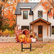 Otoolling Metal Pumpkin Yard Stake, 15 Inch Fall Decor, Brown
