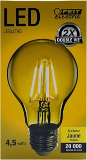 Feit Electric A19 Yellow LED Filament Light Bulb, 4.5W (40W Equivalent), Dimmable, Clear Glass, 600 Lumens, Vintage Style for Home, Party, Bar, and Restaurant, 20,000-Hour Lifetime, A19/TY/LED