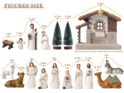 Gleemoria Nativity Scene Set, 17 Pieces with LED Stable, White