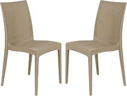 LeisureMod Hickory Stackable Indoor Outdoor Dining Chair, All-Weather Resin Wicker Polypropylene Side Chair, Lightweight & Durable for Patio, Garden, Balcony & Dining Room, Set of 2, Taupe