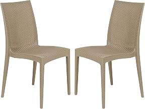LeisureMod Hickory Stackable Indoor Outdoor Dining Chair, All-Weather Resin Wicker Polypropylene Side Chair, Lightweight & Durable for Patio, Garden, Balcony & Dining Room, Set of 2, Taupe