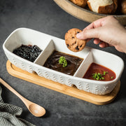 Miamolo Divided Condiment Tray with Ceramic Bowls, 11.4 Inch, White