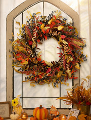 Walasis Fall Wreath, 26 Inch Diameter, Wheat and Berry