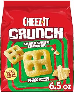 Cheez-It Crunch Cheesy Baked Snacks, Lunch Snacks, Sharp White Cheddar, 6.5oz Bag (1 Bag)