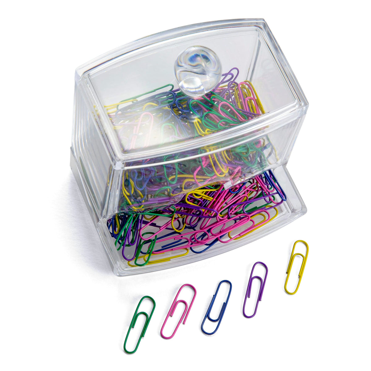 Self-Dispensing Paper Clip Holder with 250 Assorted Color Paper Clips by Officemate – 1 inch, Vinyl, Assorted, Model 93697