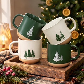 Bokon Christmas Tree Coffee Mugs, 16 oz Ceramic Cups, Set of 4