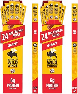 Slim Jim Giant Chicken Sticks, Buffalo Wild Wings Hot, 6g Protein per Stick, Easter Basket Stuffer for Men, 0.97 oz. (24 Count) (Pack of 2)