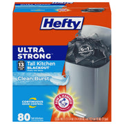 Ultra Strong 13 Gal Kitchen Trash Bags by Hefty – 80 Count (Pack of 1), 49.2 liters, Bamboo, Black, Model 10013700016612