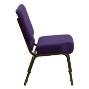 4 Pack HERCULES Series 21''W Stacking Church Chair in Royal Purple Fabric - Gold Vein Frame by Flash Furniture – Set of 4, Fabric, Metal, Model 4-FD-CH0221-4-GV-ROY-GG