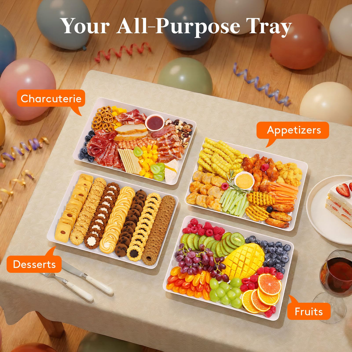 Lifewit Plastic Serving Trays, 16 x 12 Inch, Set of 4, White