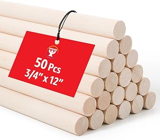 Hygloss Unfinished Birch Dowel Rods for Crafts – 50-Pack, 3/4 x 12 in. Kiln-Dried Wooden Dowel Rod Craft Sticks in Bulk – Durable Wood Sticks That Resist Warping for Home, School, DIY, & More