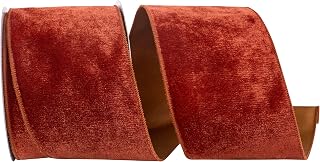 Reliant Ribbon 94030W-049-10F Velvet Plush Designer Wired Edge Ribbon, 4 Inch X 10 Yards, Rust