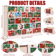 CCINEE Wooden Advent Calendar, 25 Drawers, Multicolor Cartoon Holiday Design