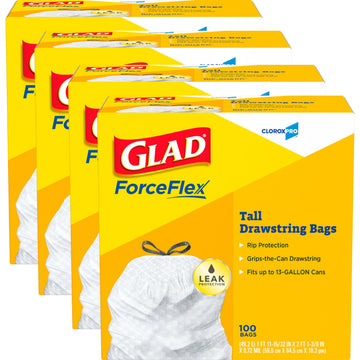Glad ForceFlex Tall Kitchen Trash Bags, Clorox Pro, 13 Gal, 100 Ct, 4 Pack