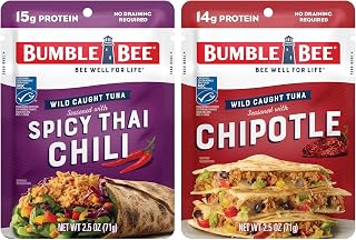 Bumble Bee Seasoned Tuna Pouch Duo (2 Total Pouches) - Spicy Thai Chili Tuna and Chipotle Tuna - Ready to Eat 2.5 oz Packets